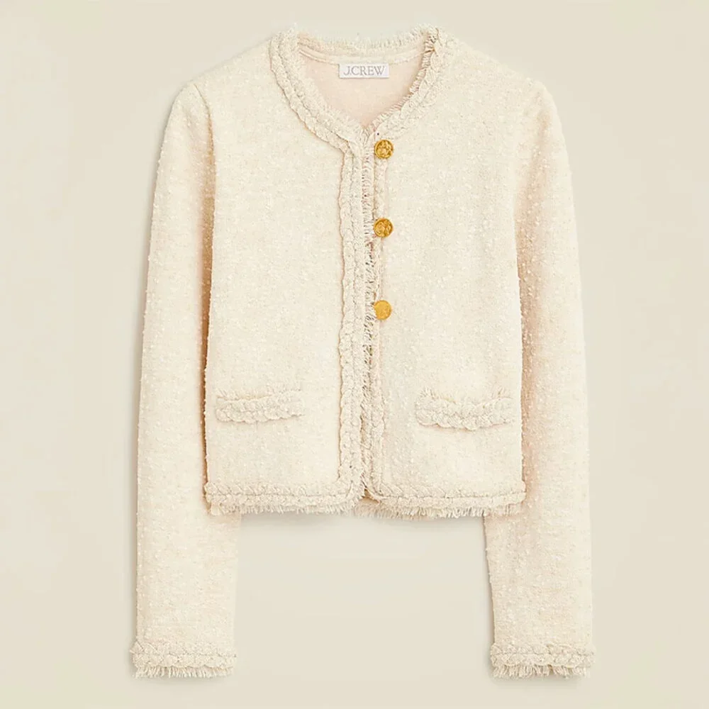J.CREW Marled Fringe Trim Sweater Lady Cropped Jacket Size L